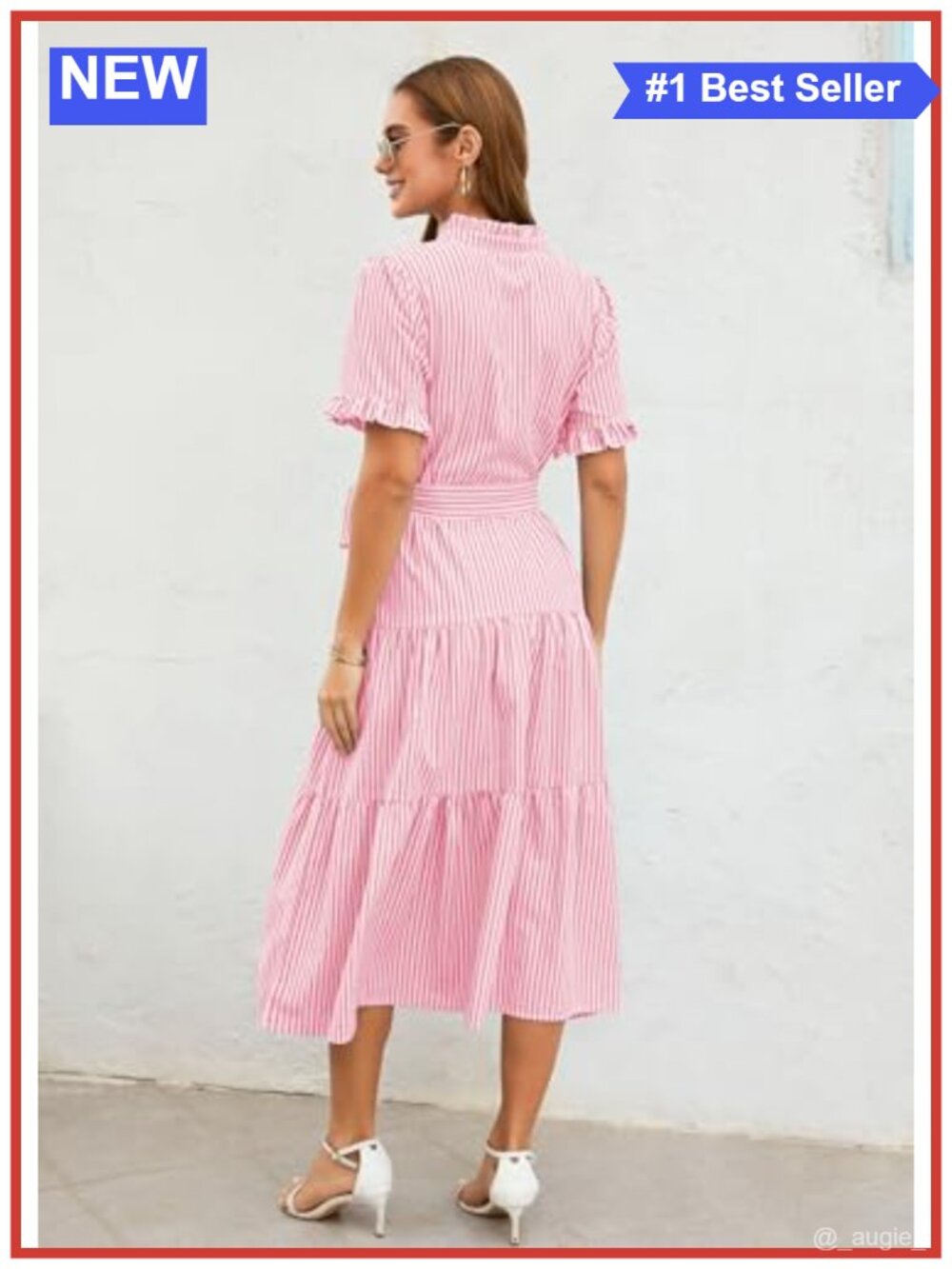 Womens 100% Cotton Striped Button Down Maxi Dress Ruffle Sleeve - Picture 4 of 5